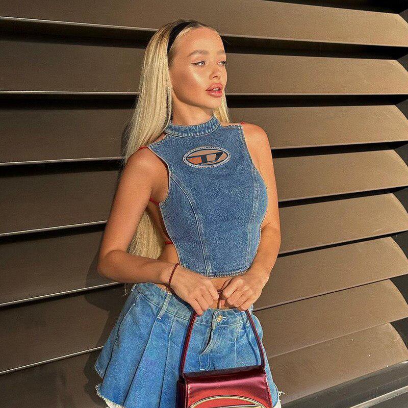 Pydshop Cowgirl Denim Halter Corset Top