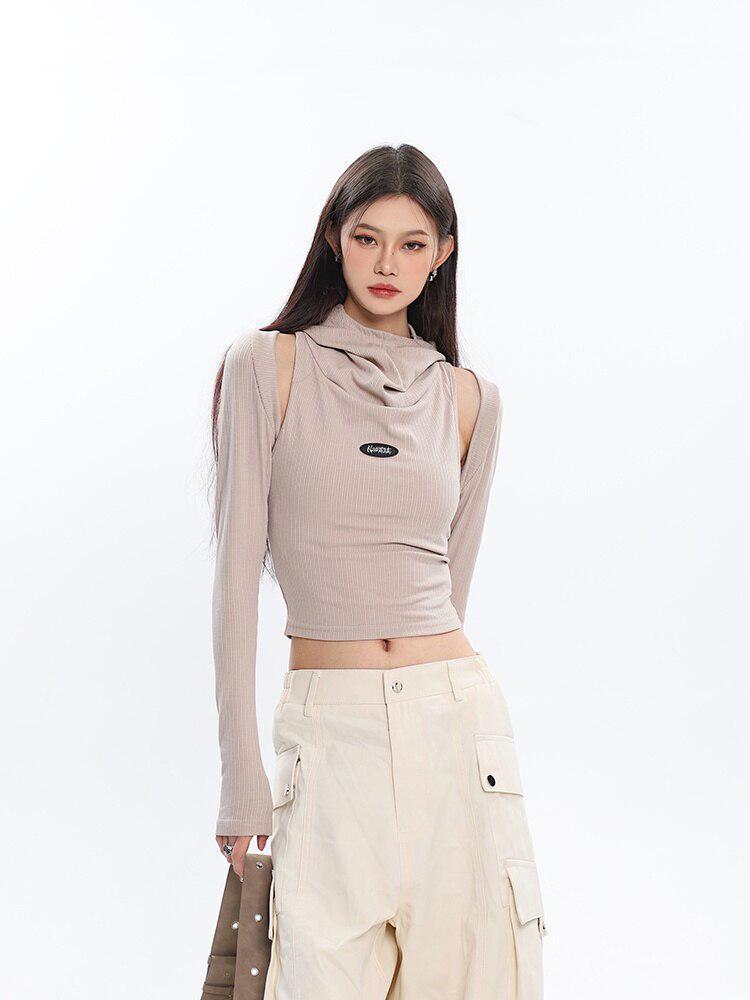 Pydshop Cowl Collar Cut-Out Crop Top