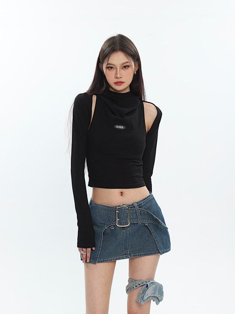 Pydshop Cowl Collar Cut-Out Crop Top