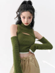Pydshop Cut Out Fluffy Crop Sweater Top
