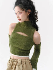 Pydshop Cut Out Fluffy Crop Sweater Top