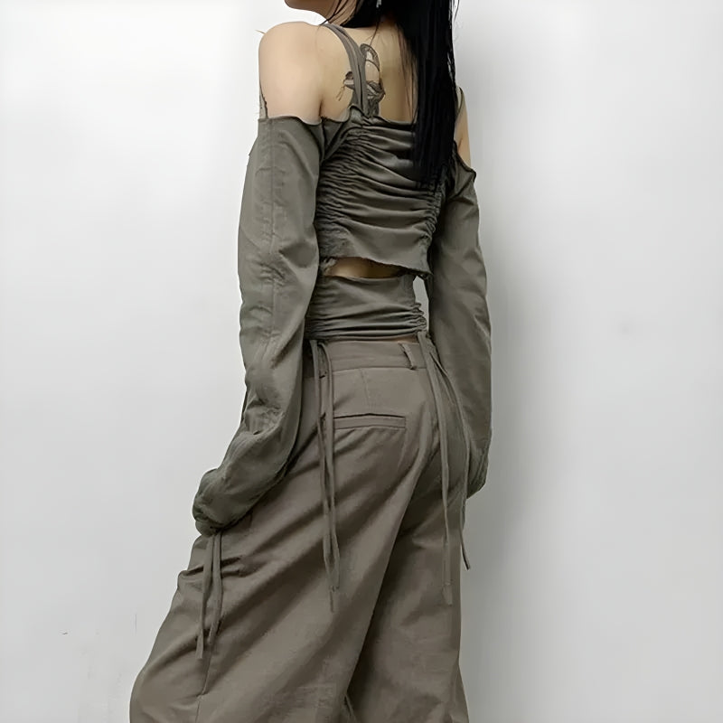 Pydshop Cut-Out Ruched Long Sleeve Top