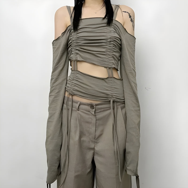 Pydshop Cut-Out Ruched Long Sleeve Top