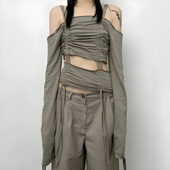 Pydshop Cut-Out Ruched Long Sleeve Top