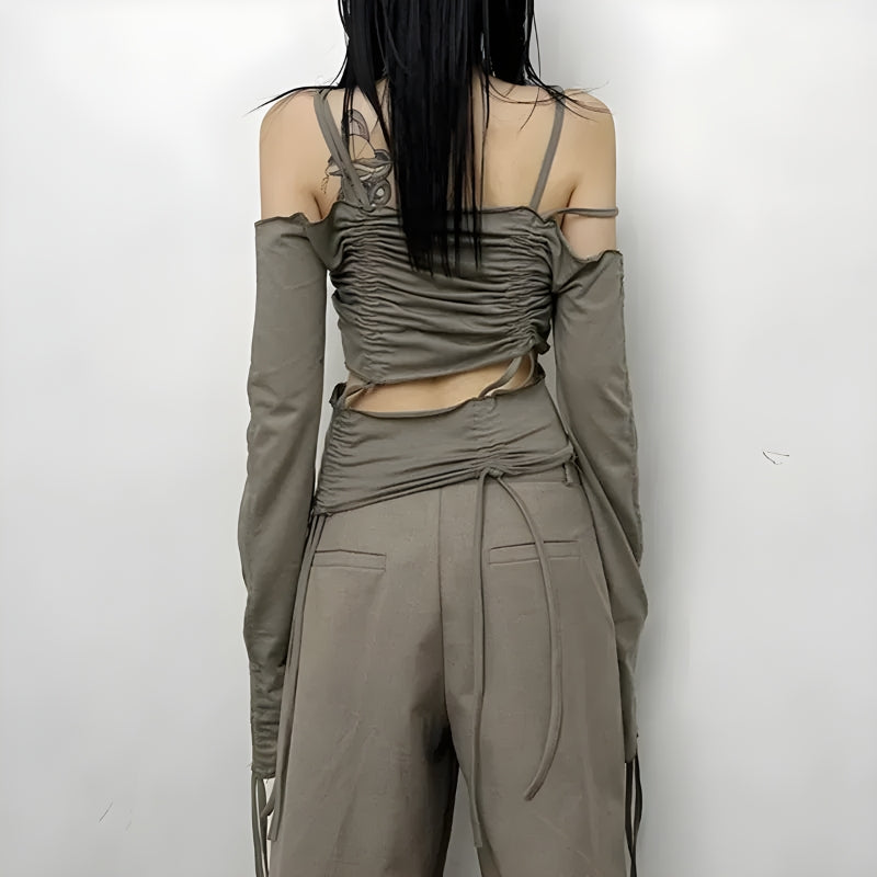 Pydshop Cut-Out Ruched Long Sleeve Top