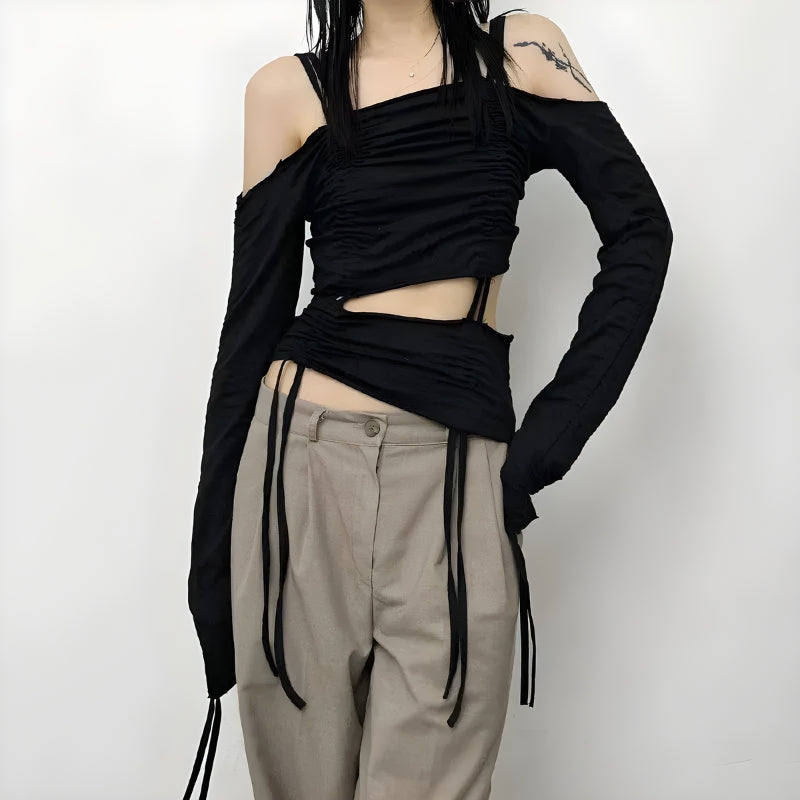 Pydshop Cut-Out Ruched Long Sleeve Top