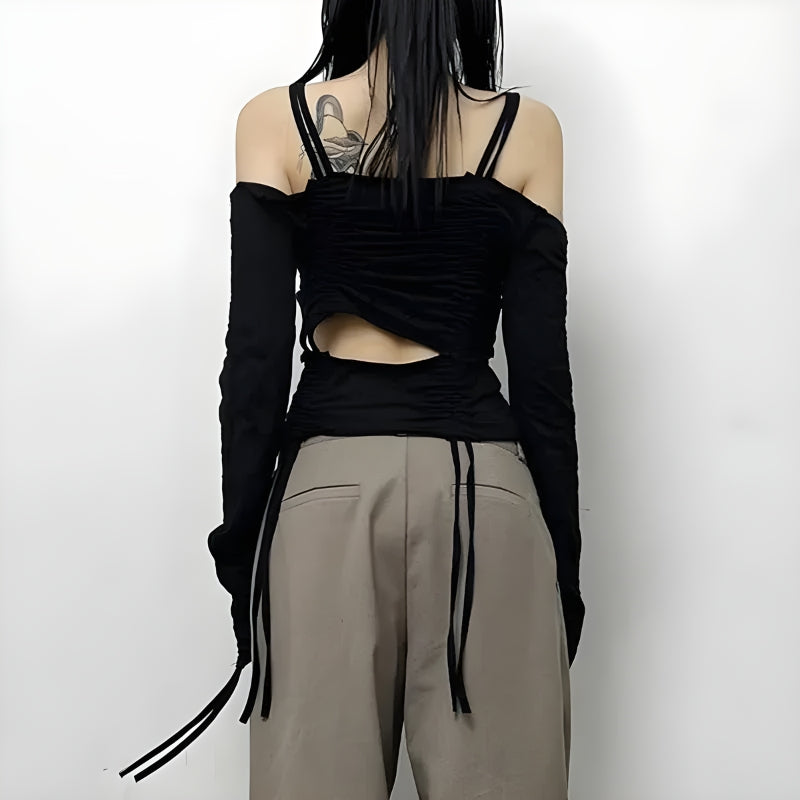 Pydshop Cut-Out Ruched Long Sleeve Top