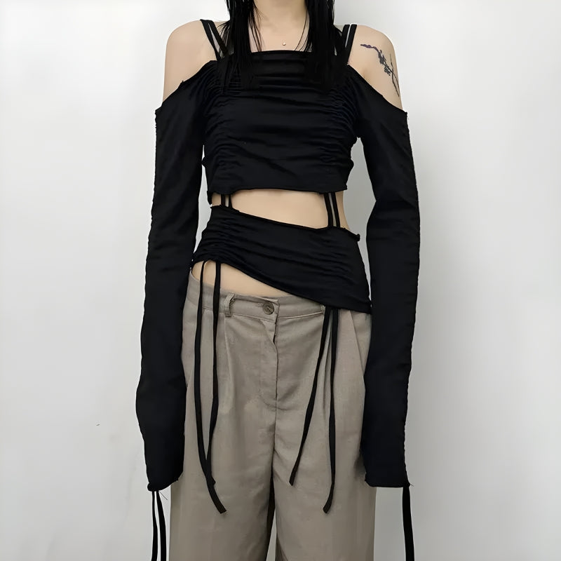Pydshop Cut-Out Ruched Long Sleeve Top