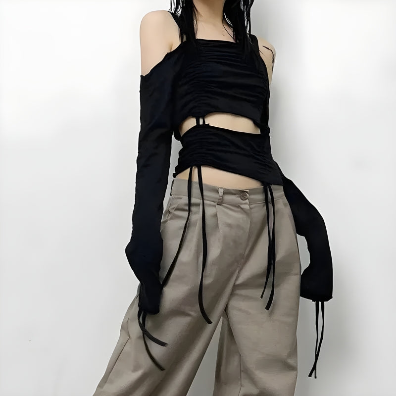 Pydshop Cut-Out Ruched Long Sleeve Top