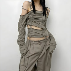 Pydshop Cut-Out Ruched Long Sleeve Top
