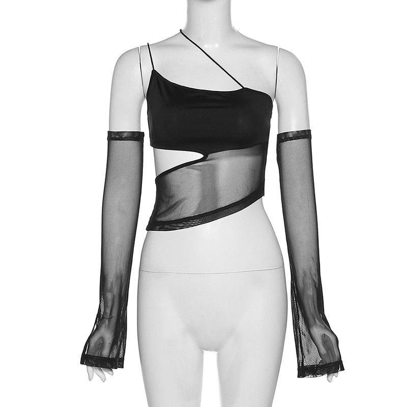 Pydshop Detachable Sleeved Mesh Halter Top