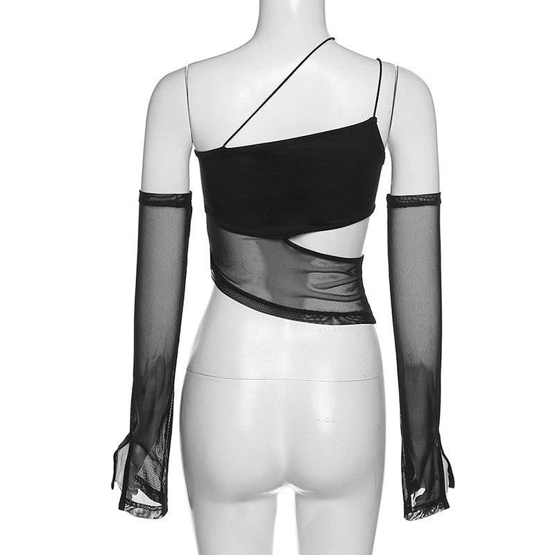 Pydshop Detachable Sleeved Mesh Halter Top