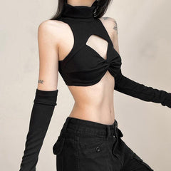 Pydshop Detachable Sleeved Turtleneck Halter Top