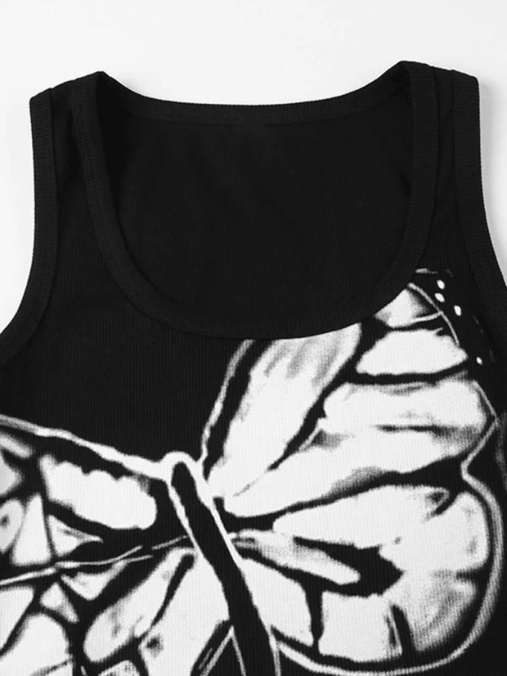 Pydshop Y2K Tank Top Dragonfly Print Ribbed Cropped Tank Top