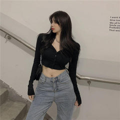 Pydshop Extra Long Sleeves Buttoned Crop Top