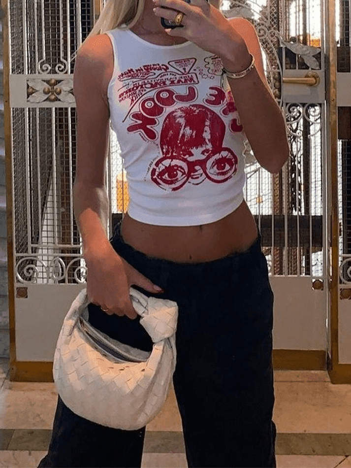 Pydshop Y2K Tank Top Eye Look Graphic Crop Tank Top
