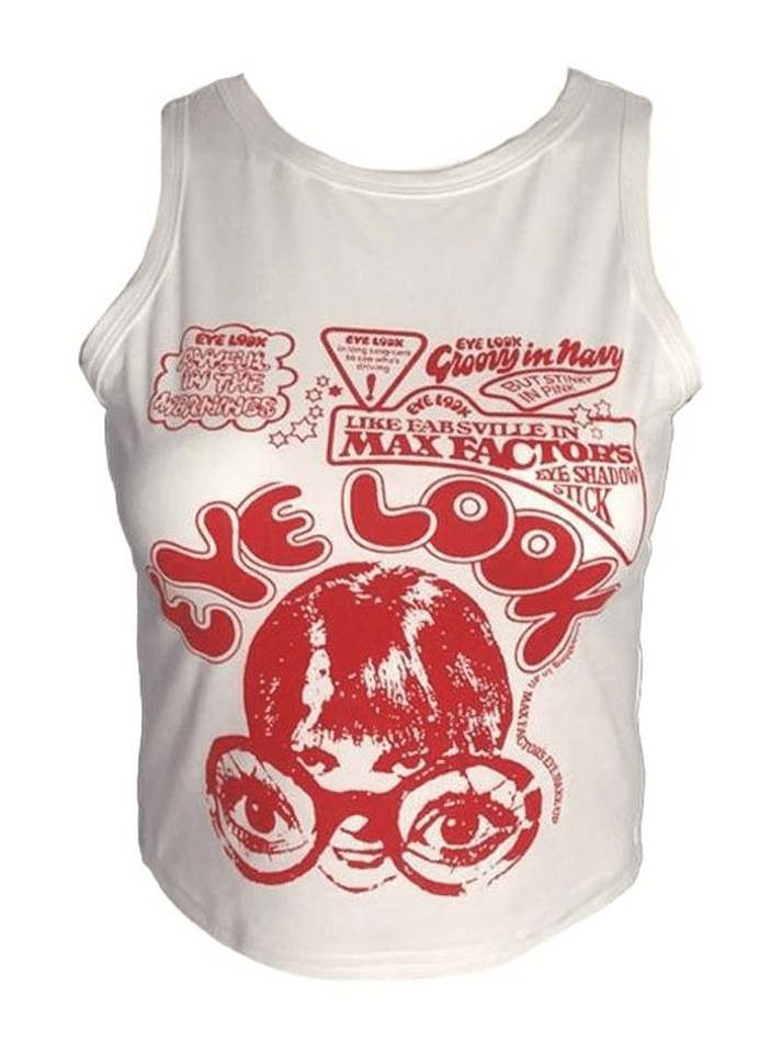 Pydshop Y2K Tank Top Eye Look Graphic Crop Tank Top