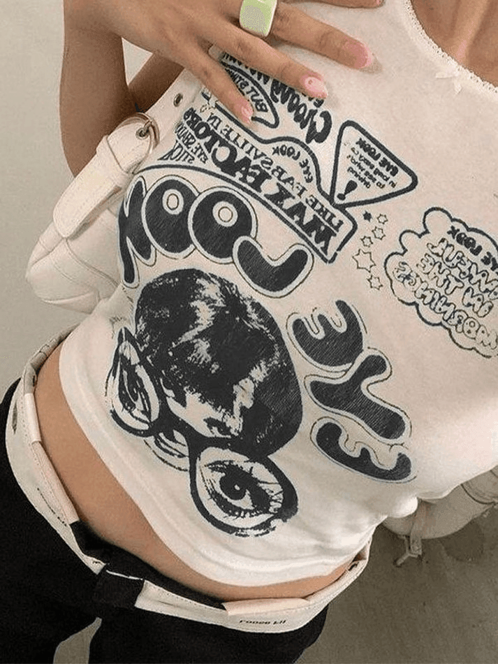 Pydshop Y2K Tank Top Eye Look Graphic Crop Tank Top