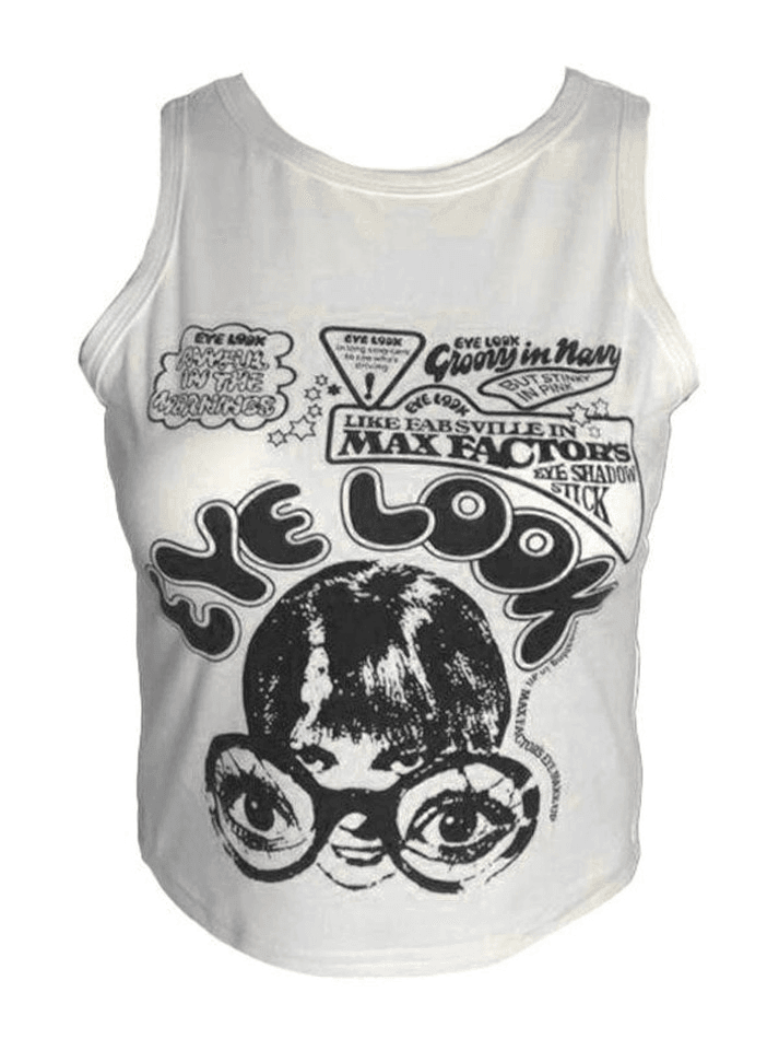 Pydshop Y2K Tank Top Eye Look Graphic Crop Tank Top
