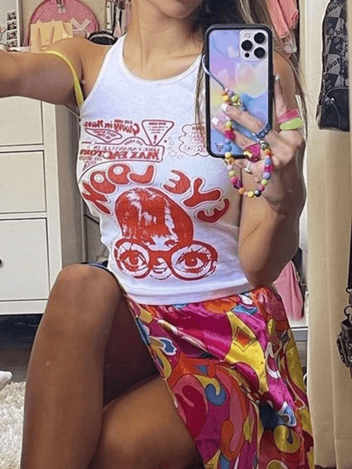Pydshop Y2K Tank Top Eye Look Graphic Crop Tank Top