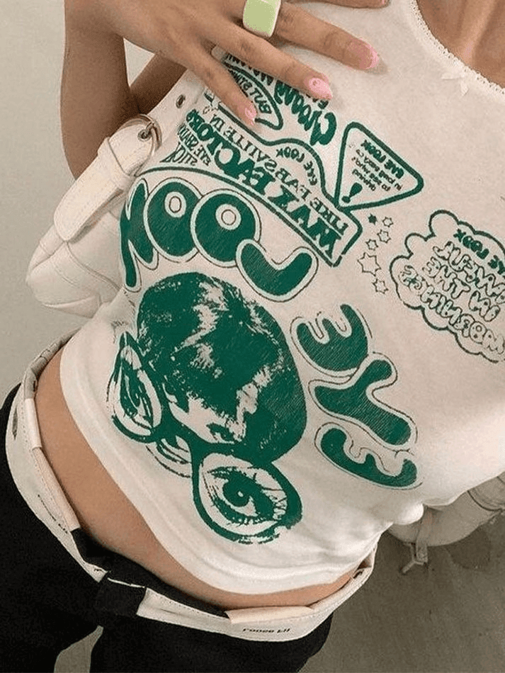 Pydshop Y2K Tank Top Eye Look Graphic Crop Tank Top