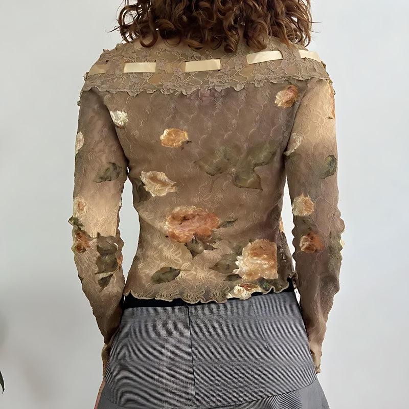 Pydshop Fairy Grunge Floral Off Shoulder Lace Top
