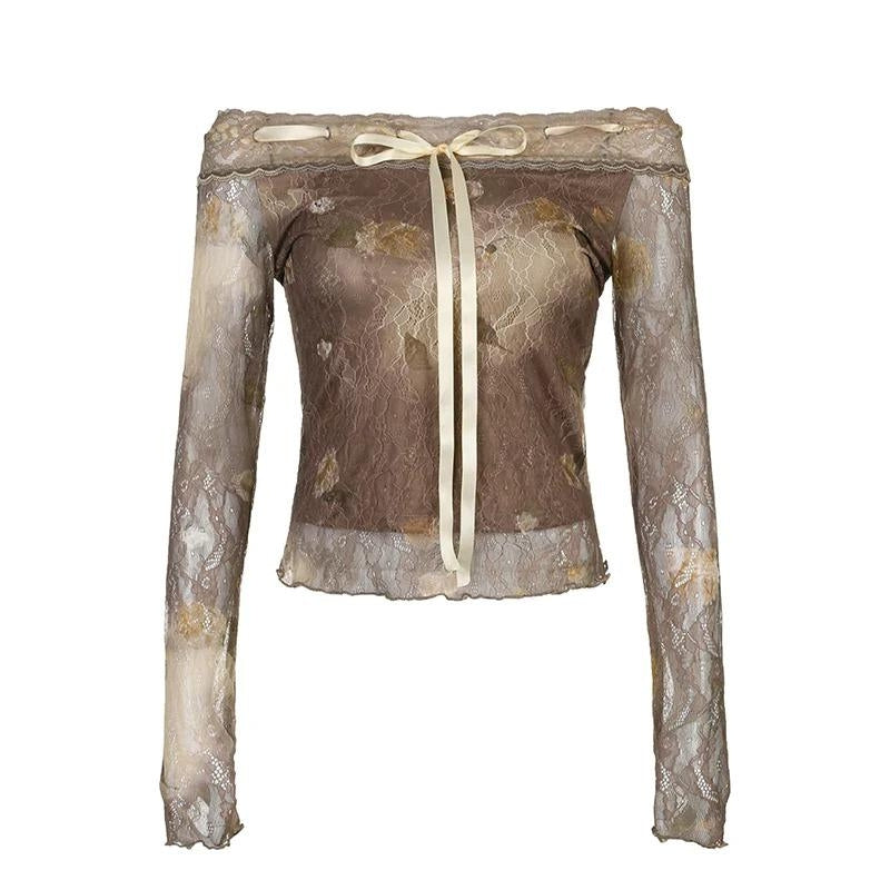 Pydshop Fairy Grunge Floral Off Shoulder Lace Top