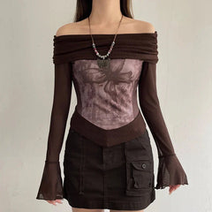 Pydshop Fairycore Butterfly Ruched Off Shoulder Top