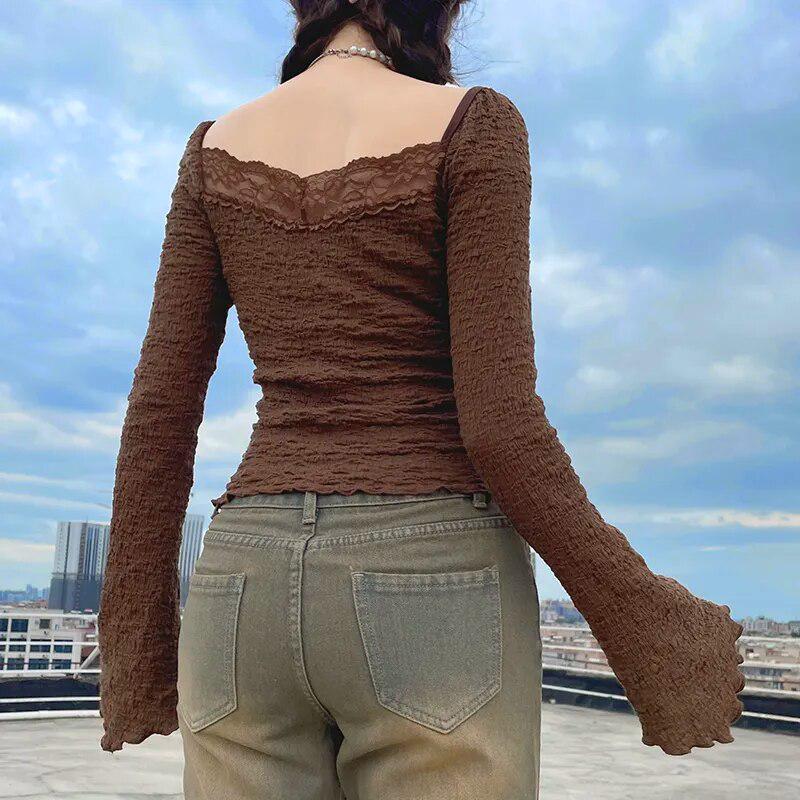 Pydshop Fairycore Lace Detailed Shirred Top