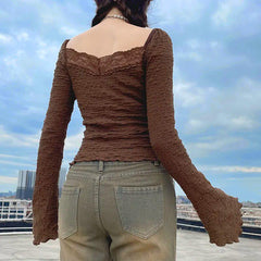 Pydshop Fairycore Lace Detailed Shirred Top