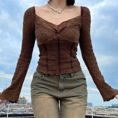 Pydshop Fairycore Lace Detailed Shirred Top