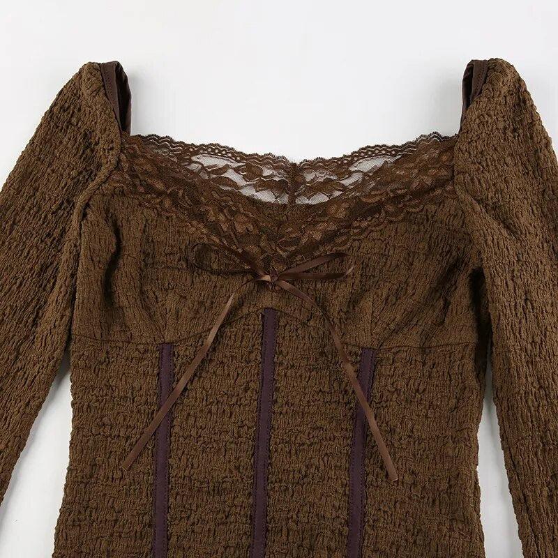 Pydshop Fairycore Lace Detailed Shirred Top