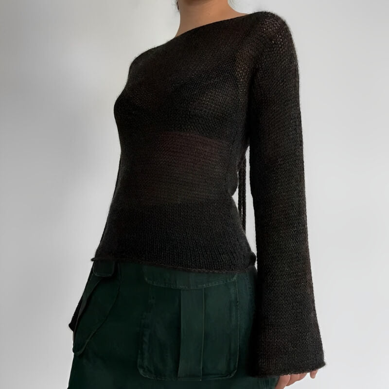 Pydshop Flare Sleeved Knit Backless Top