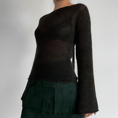 Pydshop Flare Sleeved Knit Backless Top