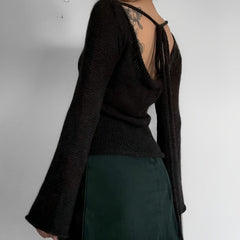 Pydshop Flare Sleeved Knit Backless Top