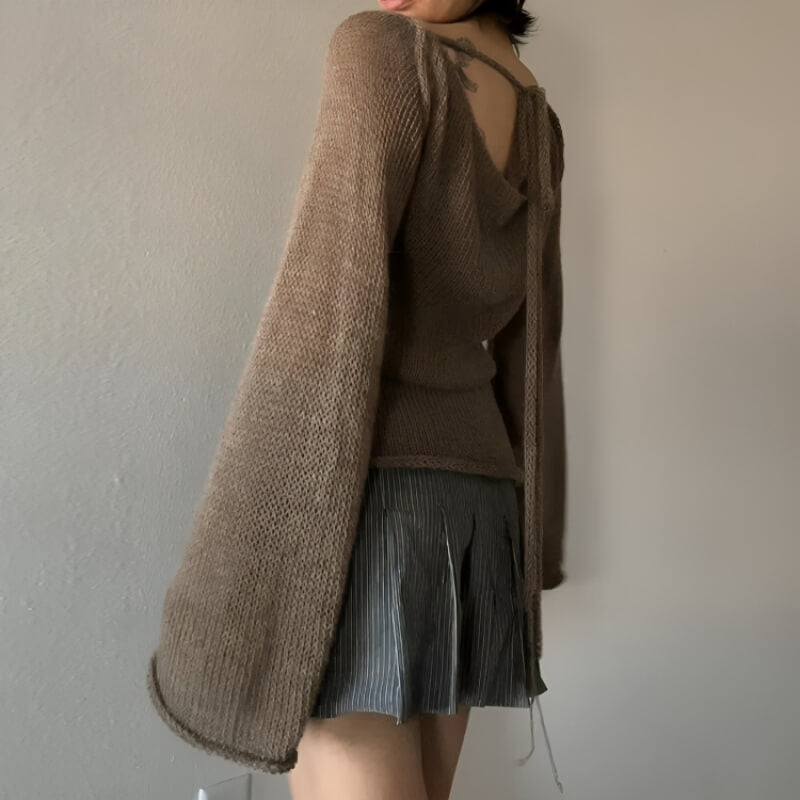 Pydshop Flare Sleeved Knit Backless Top