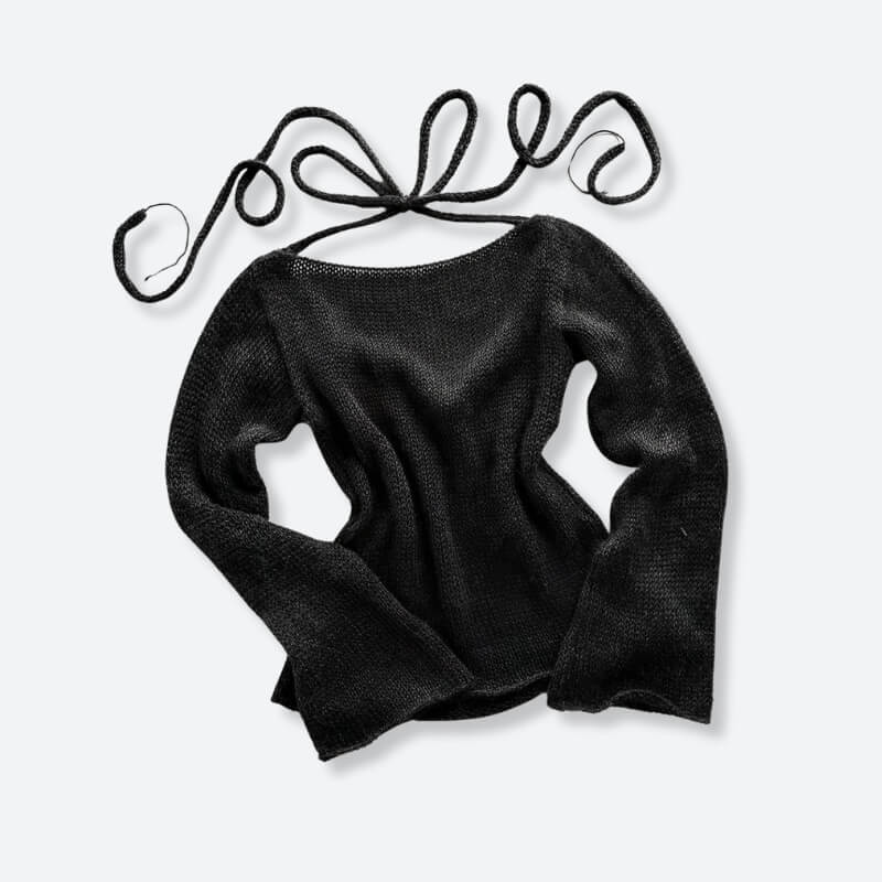 Pydshop Flare Sleeved Knit Backless Top
