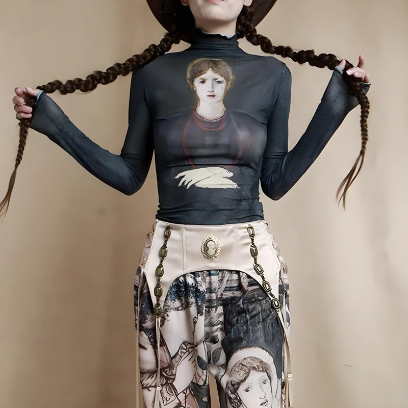 Pydshop Goth Dark Female Figure Mesh Top