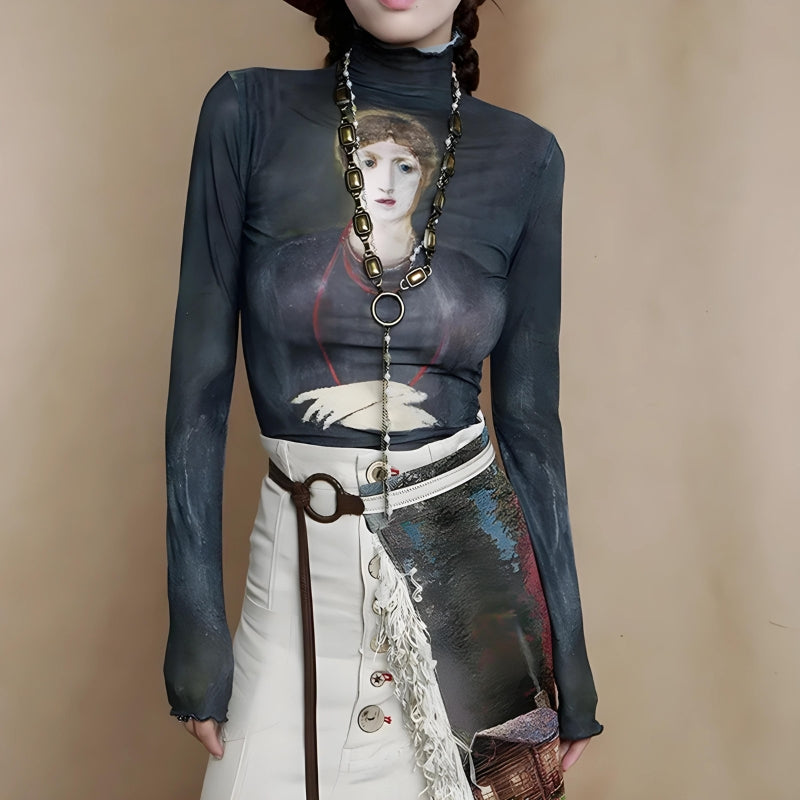 Pydshop Goth Dark Female Figure Mesh Top