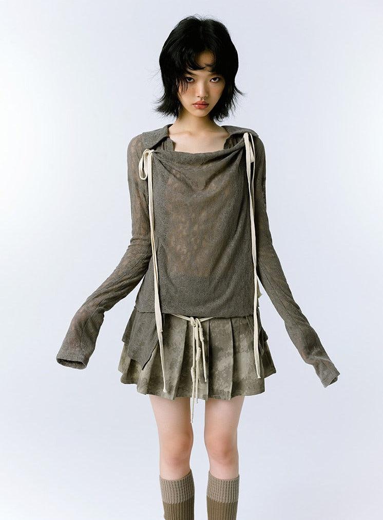 Pydshop Grunge Asymmetric Long Sleeve Lace Top