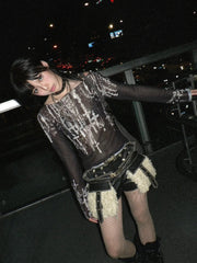 Pydshop Grunge Cross Wide Neck Mesh Top