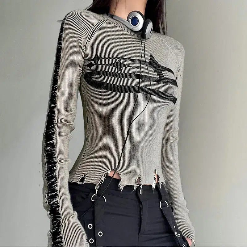 Pydshop Grunge Long Sleeve Distressed Top