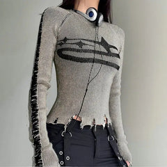 Pydshop Grunge Long Sleeve Distressed Top