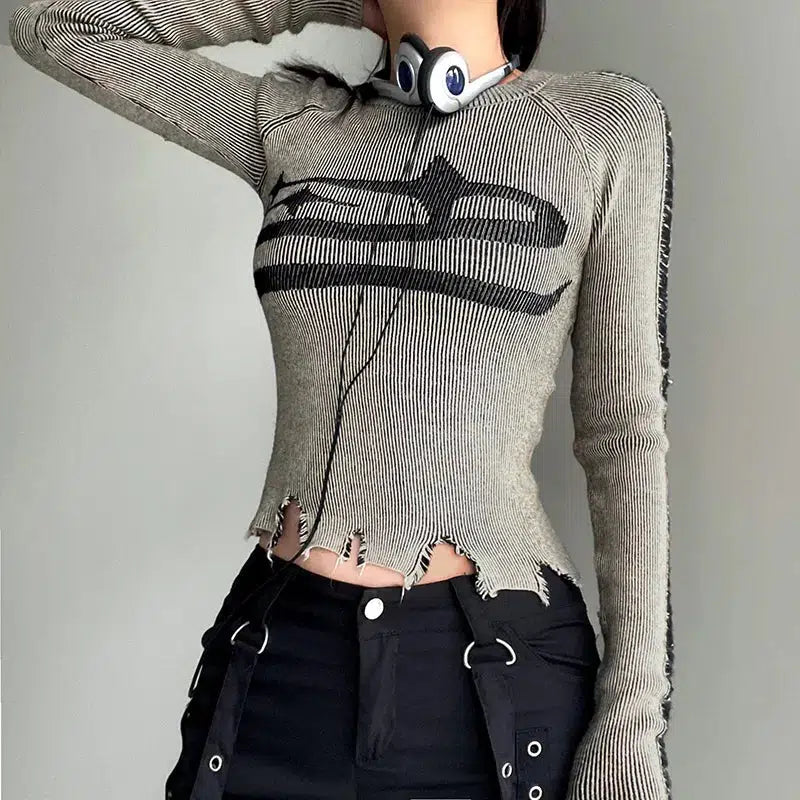Pydshop Grunge Long Sleeve Distressed Top