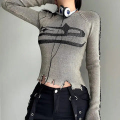 Pydshop Grunge Long Sleeve Distressed Top