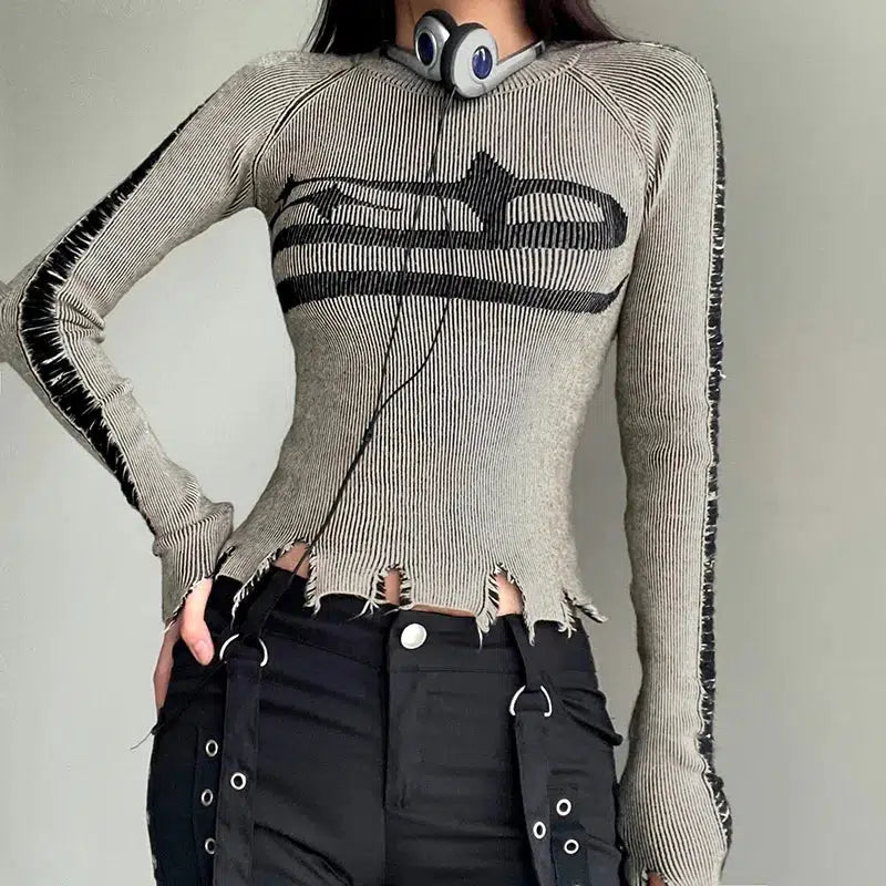 Pydshop Grunge Long Sleeve Distressed Top