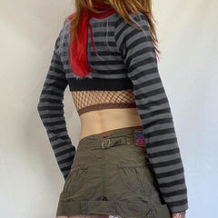 Pydshop Grunge Striped Button-Up Crop Top