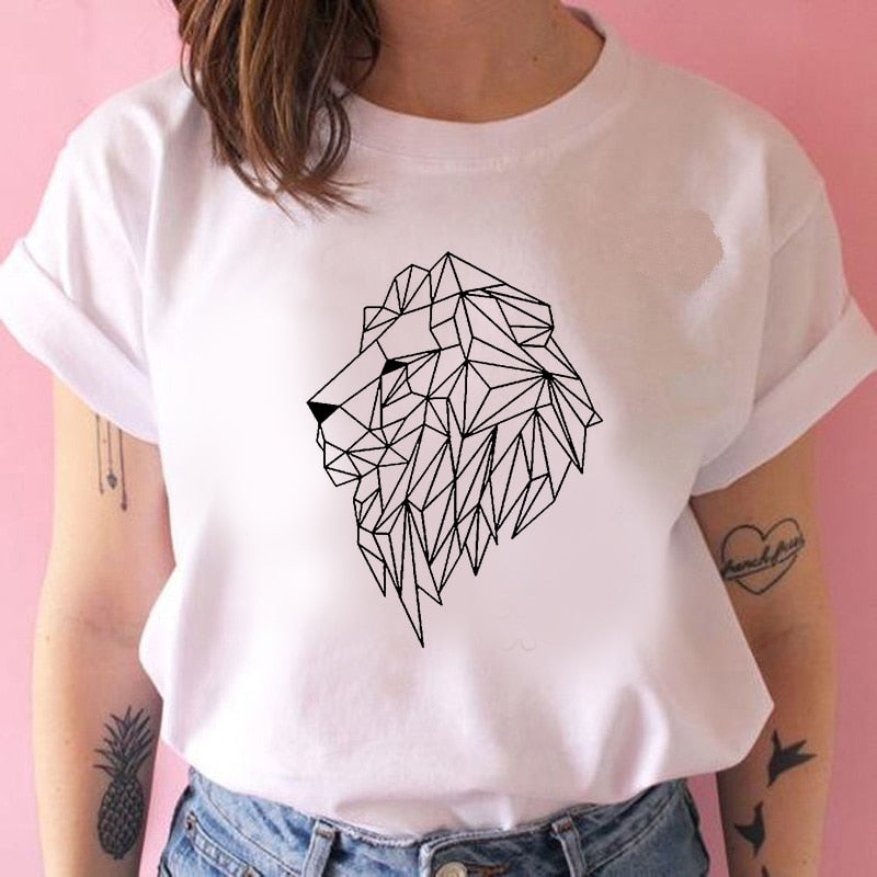 2022 Pydshop Casual Funny t shirt Geometric fox Print Women tshirt Gift Lady Yong Girl Top Tee Harajuku T Shirt Korean Tops Kawaii Streetwear