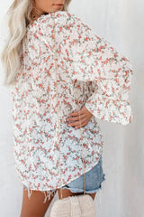 2022 loose women's chiffon shirt V-neck lace floral women  tops shirts with ruffled flared sleeves casual women blouse