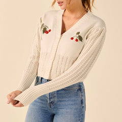 Pydshop Knit Cardigan Crop Top Women V Neck Long Sleeve Cropped Cardigan Sweater 2022 Cute Embroidery Beading Knitted Cardigans Knitwear